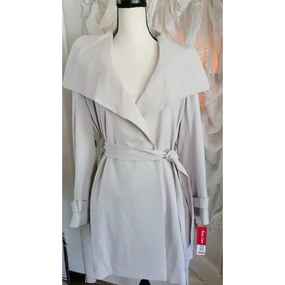 New Rafaella Women Size 10 Trench Coat Taupe Belted Open Front Soft Drape $99